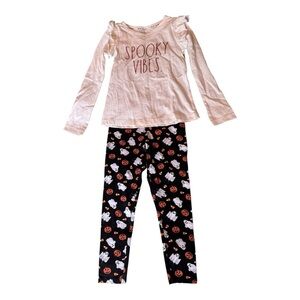Rae Dunn Spooky Vibes Halloween Outfit Set Size 4T Ghost Pumpkin Leggings Shirt